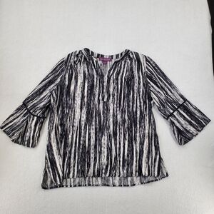 Gloria Vanderbilt Black White Nova Peasant Bell Sleeve Shirt Blouse Size Large